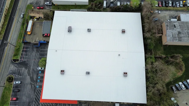New commercial roof installation viewed from above