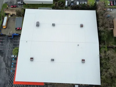New commercial roof installation viewed from above