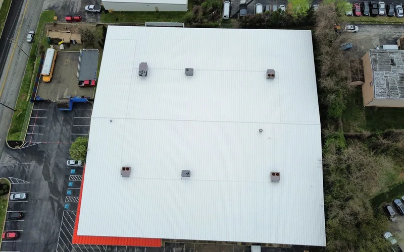 New commercial roof installation viewed from above
